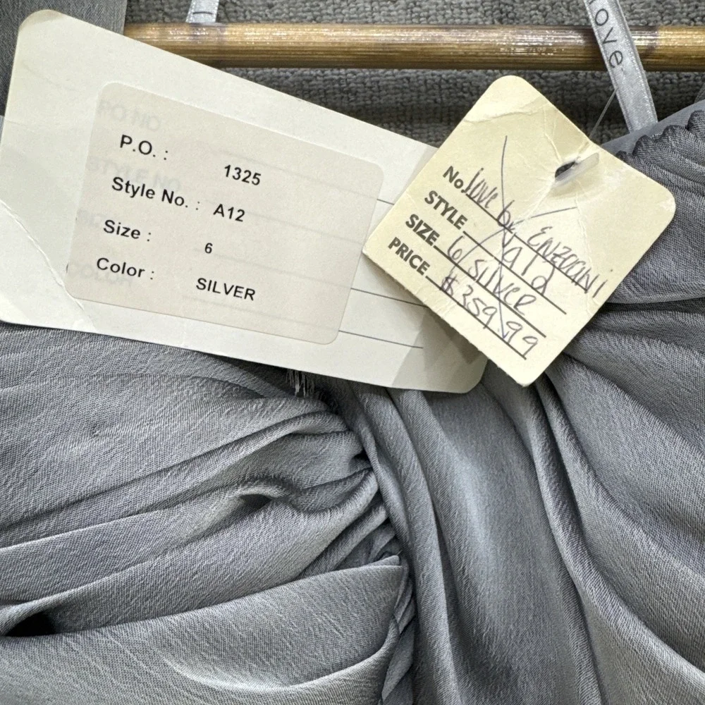 Silver Beaded Gown Sz‎ 6 Y2K Ruched Bodice Evening Dress Formal Glam - Picture 7 of 16